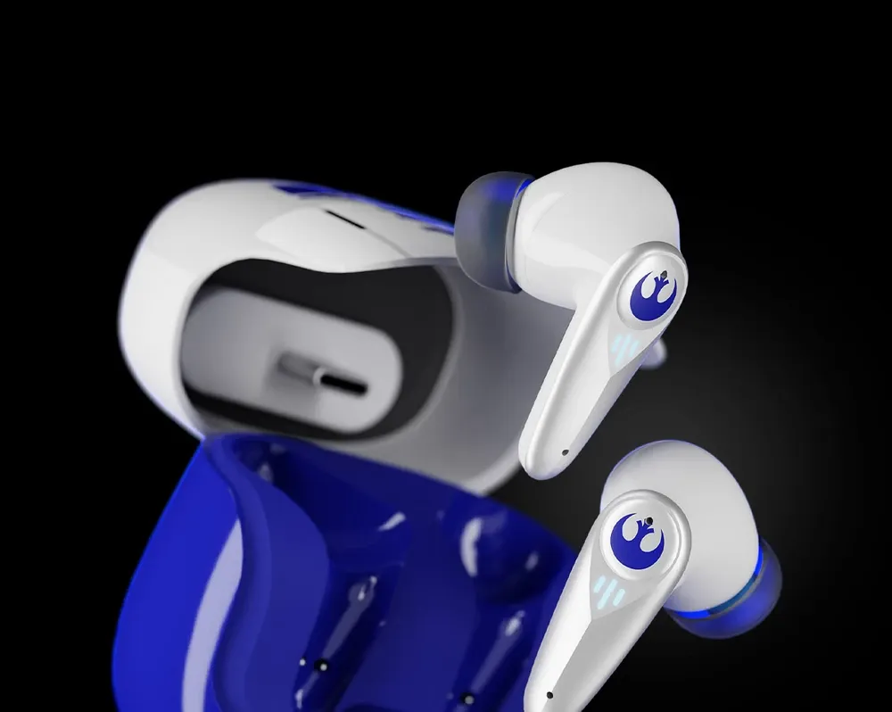 Audífonos Primus Arcus S250 edición R2-D2 junto a su estuche abierto