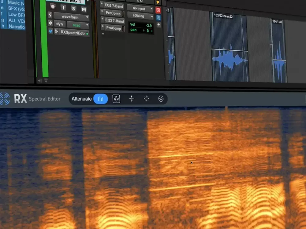 iZotope RX Spectral Editor reduciendo ruido dentro de Pro Tools