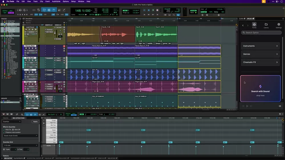 Sesión de Pro Tools con muchas pistas