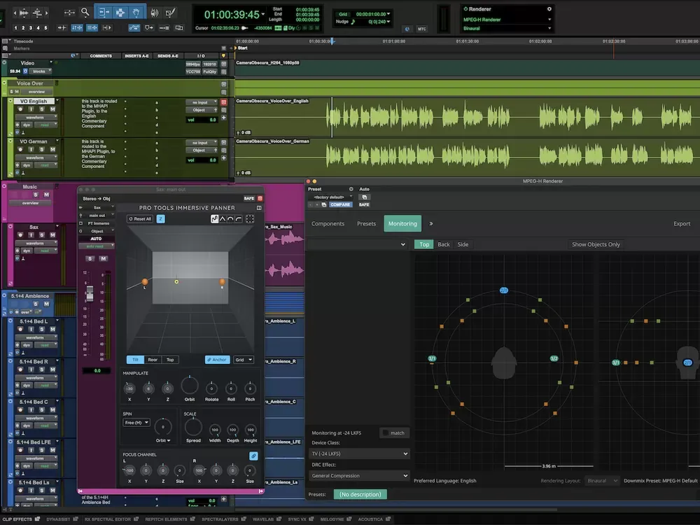 Sesión de postproducción de Pro Tools con video