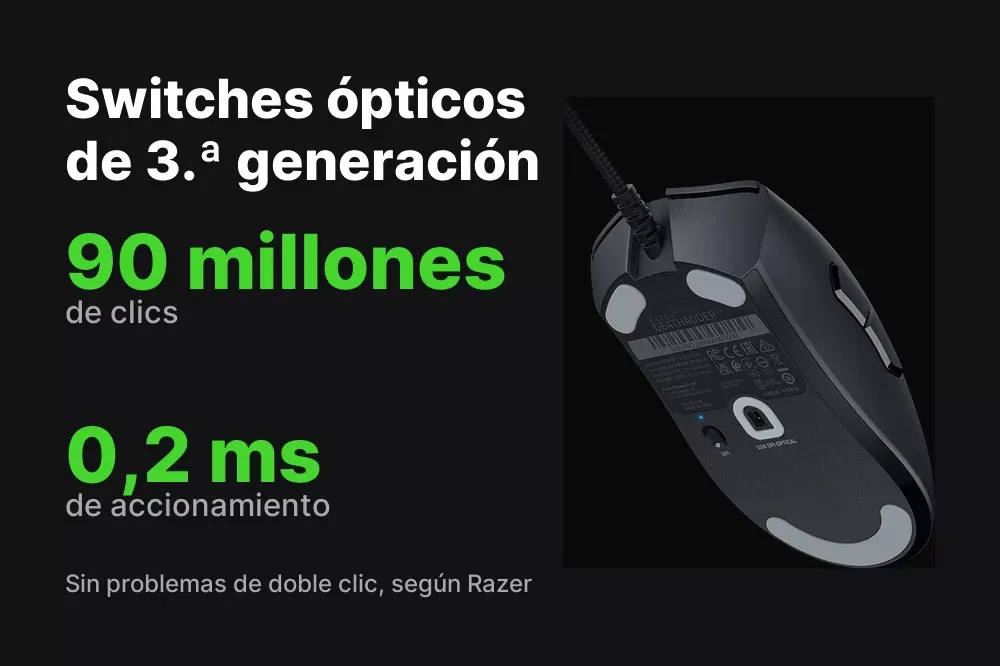 Panel de los switches ópticos del Razer DeathAdder V3
