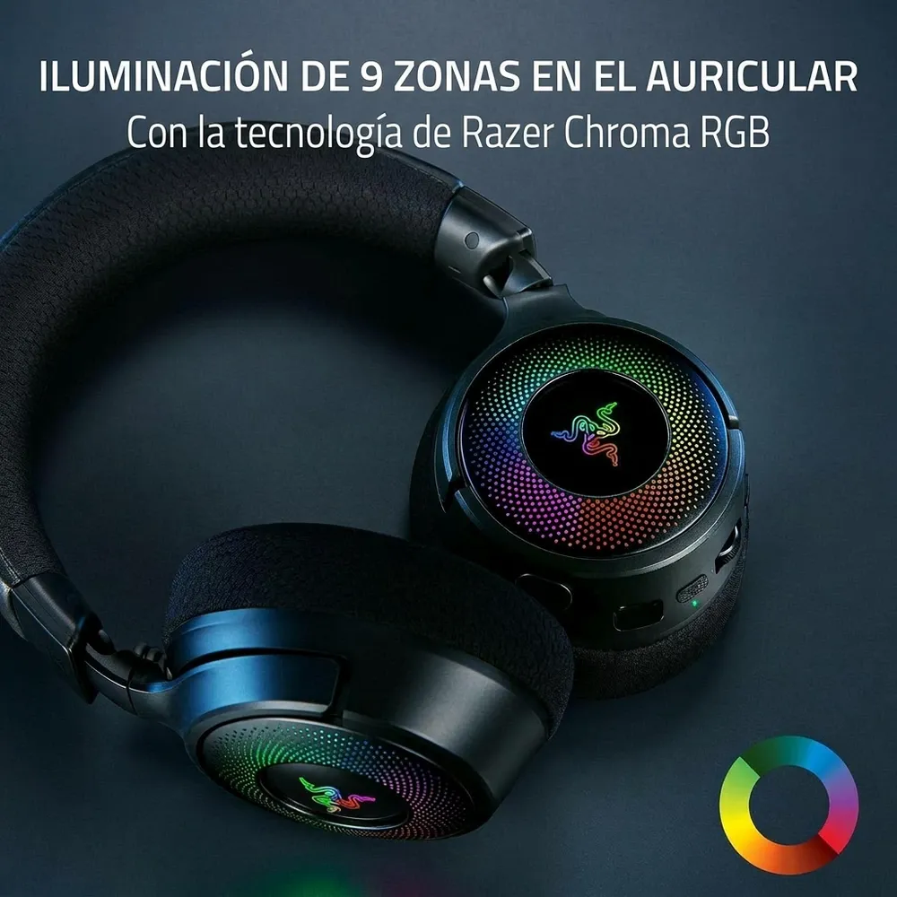 Las nueve zonas de iluminación Chroma RGB en las cápsulas del Razer Kraken V4