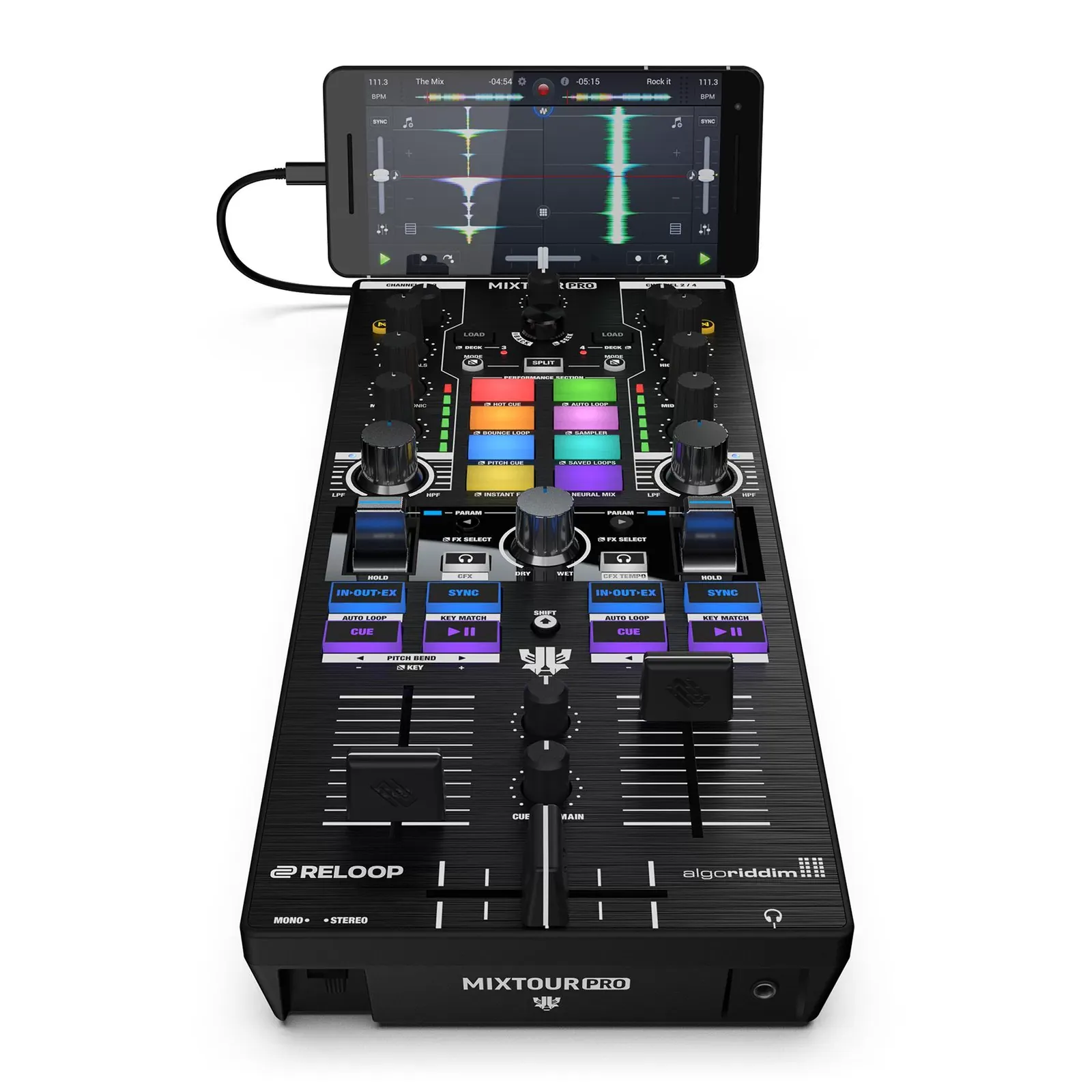 Reloop Mixtour Pro conectado a un smartphone con djay