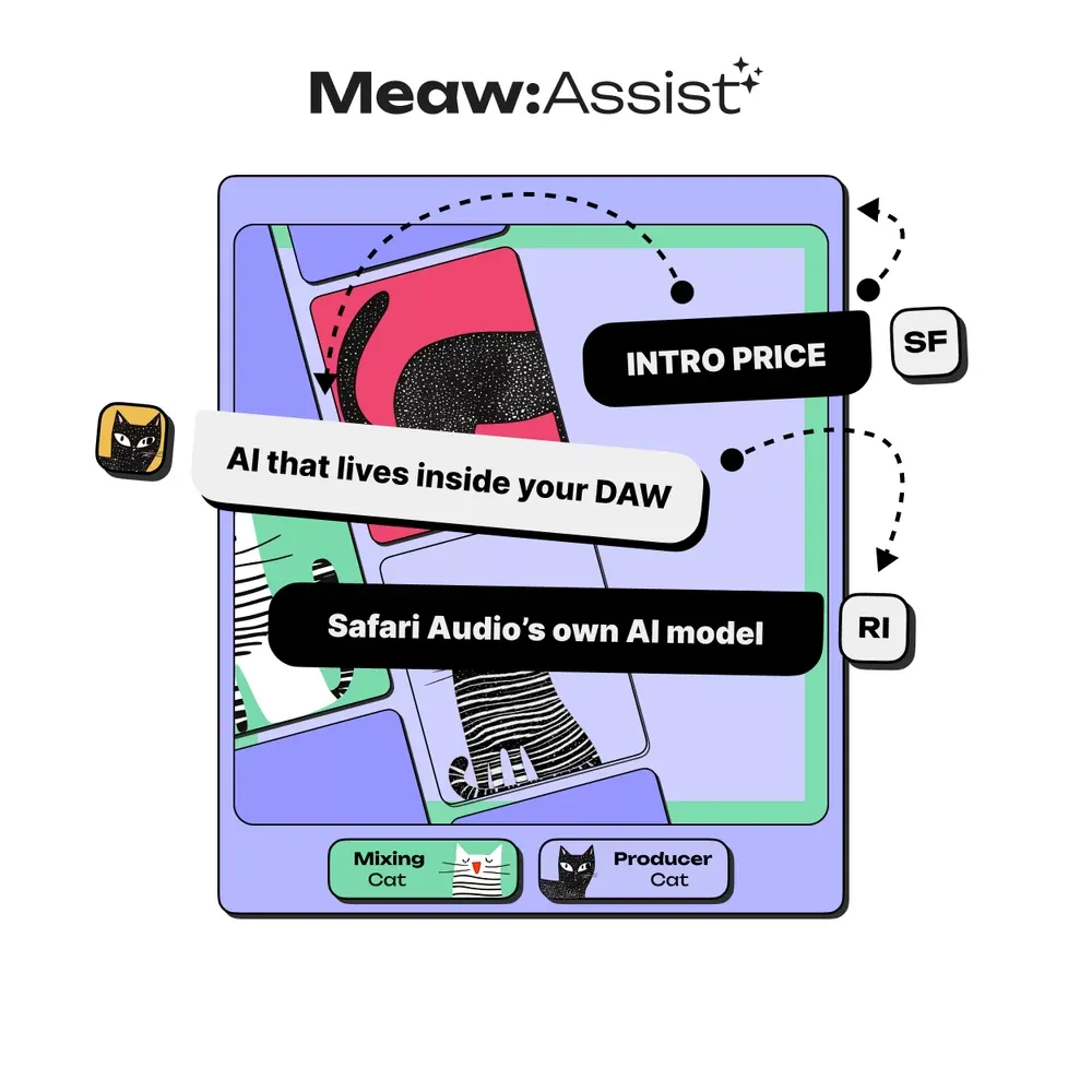 Safari Pedals Meaw:Assist, plug-in asistente de inteligencia artificial para producción y mezcla dentro del DAW, en descarga digital