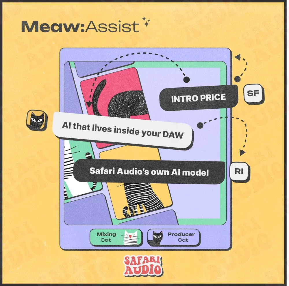 Interfaz del plug-in Safari Pedals Meaw:Assist, el asistente de IA de Safari Pedals cargado dentro de un DAW