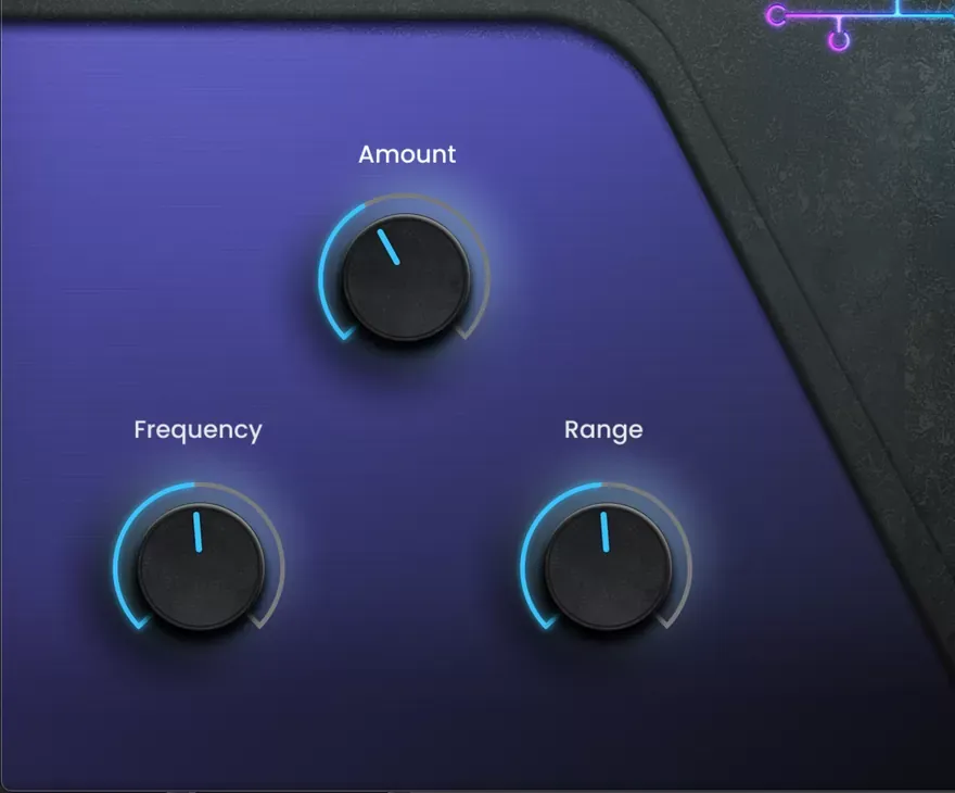 Panel de controles Amount, Frequency y Range del de-esser Smooth Sibilance