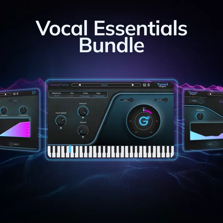 Portada del Safari Pedals Vocal Essentials Bundle de Tuned Plugins, el pack de tres plug-ins de voz: Vocal Chain, VocalTune y Tuned Reverb