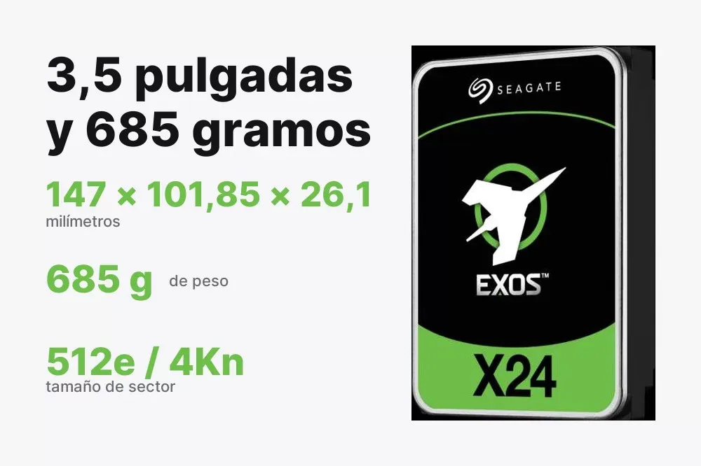 Formato de 3,5 pulgadas y 685 gramos del Seagate Exos X24