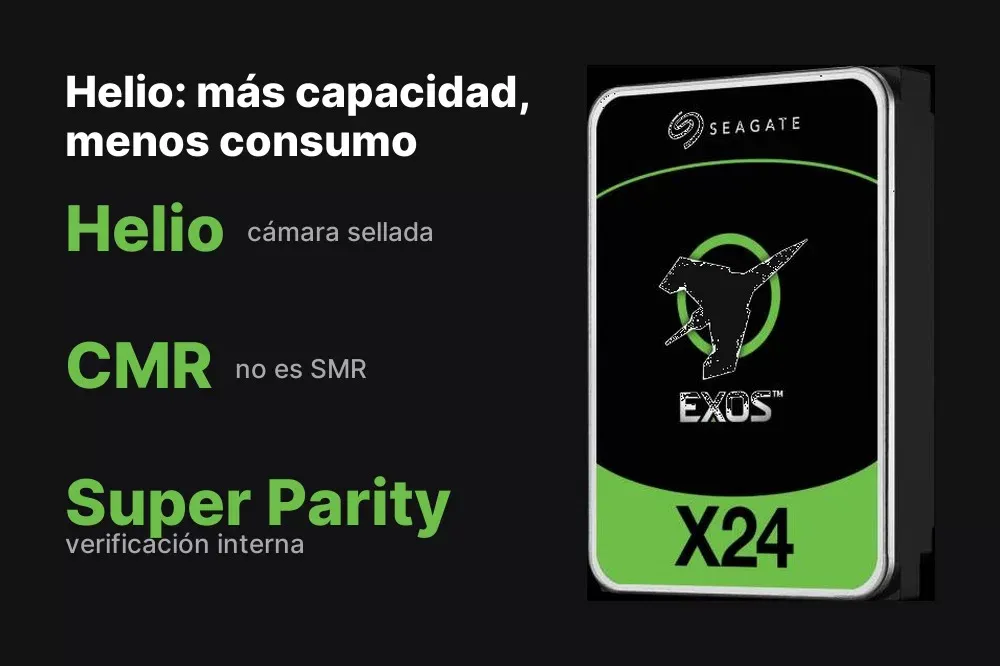Disco sellado con helio y grabación CMR del Seagate Exos X24