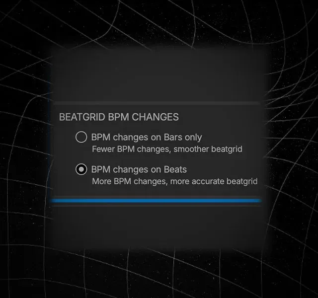 Menu de Serato DJ 5.0 para elegir cambios de BPM por compases o por tiempos