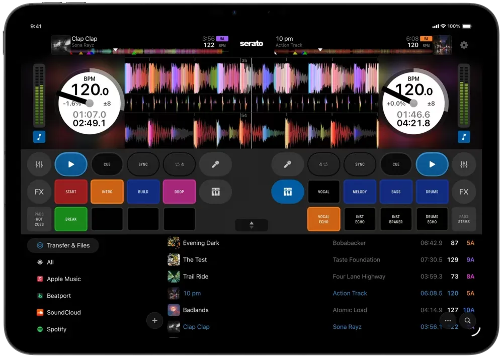 Serato DJ for iOS en iPad con cabina completa