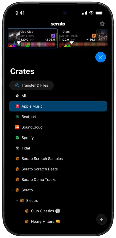 Biblioteca con Apple Music, Beatport, Spotify y TIDAL en Serato DJ for iOS