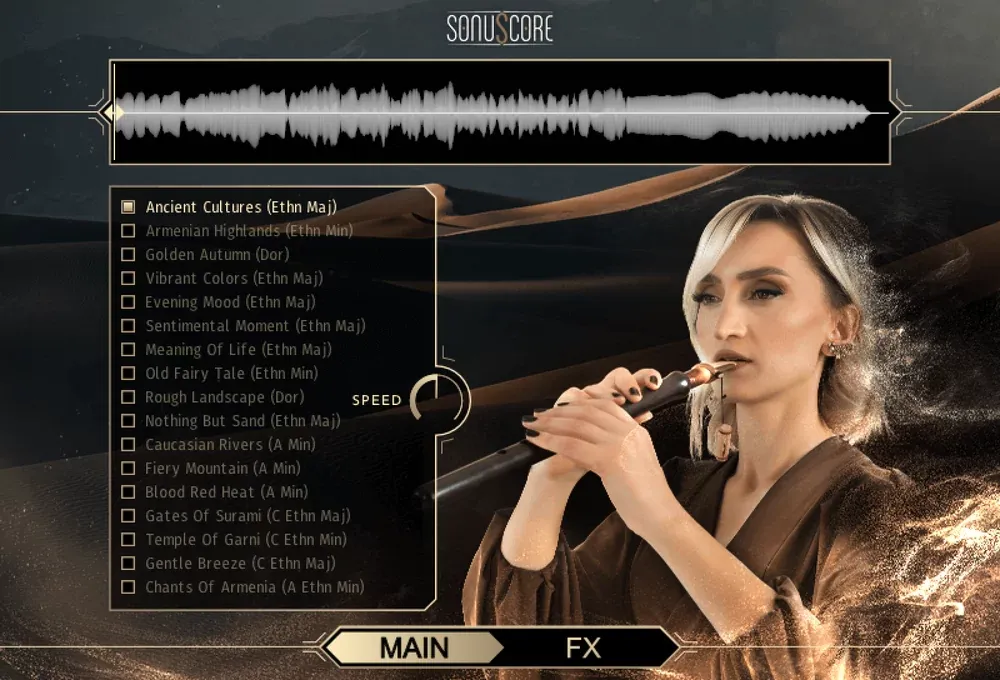 Interfaz principal del motor de frases de SonuScore Ancient Duduk Phrases