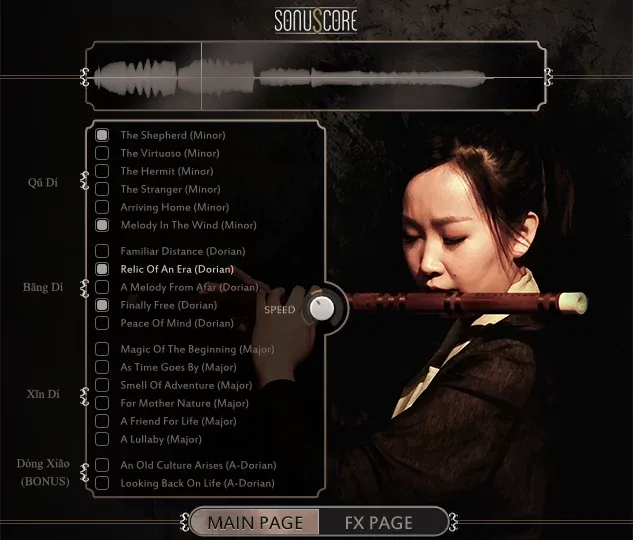 Interfaz principal del motor de frases de SonuScore Ethnic Flute Phrases