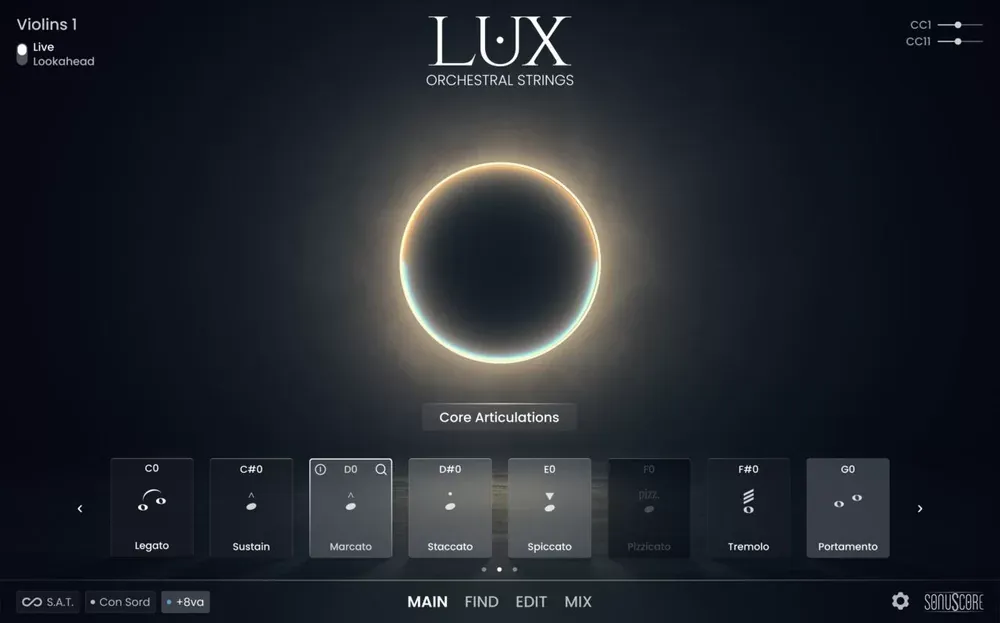 Interfaz de SonuScore LUX Orchestral Strings