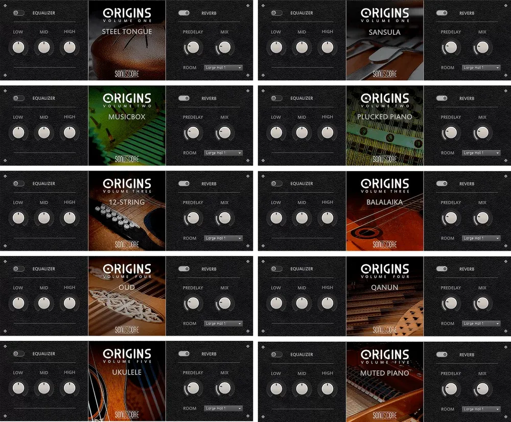 Los diez instrumentos solistas del Origins Bundle Vol. 1-5 de SonuScore