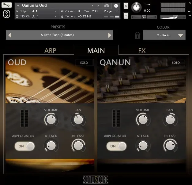 Interfaz principal de SonuScore Origins Vol.4 Oud & Qanun
