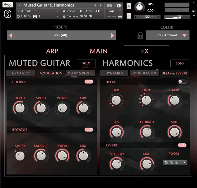 Menu de colores y efectos de SonuScore Origins Vol.6