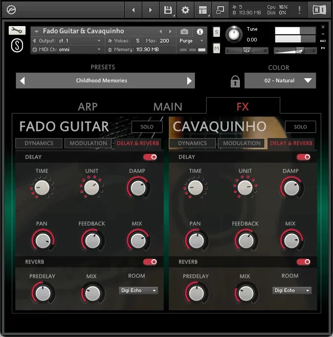 Menú de colores y efectos de SonuScore Origins Vol.8