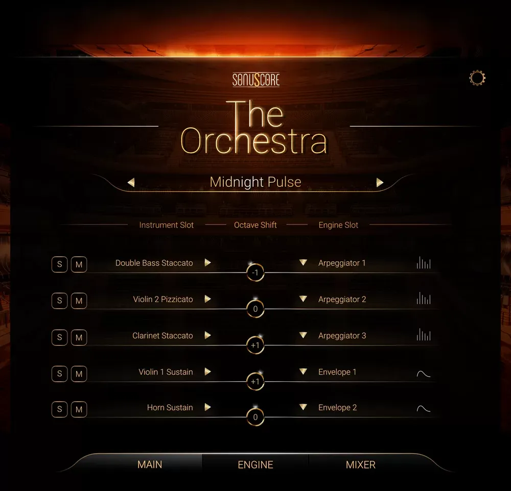 Interfaz principal del Ensemble Engine de SonuScore The Orchestra