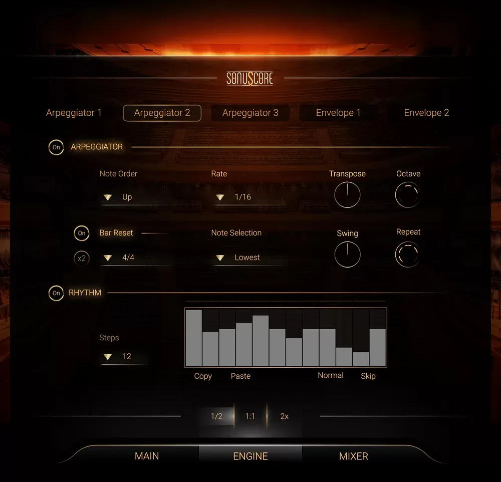 Pagina de arpegiador de SonuScore The Orchestra