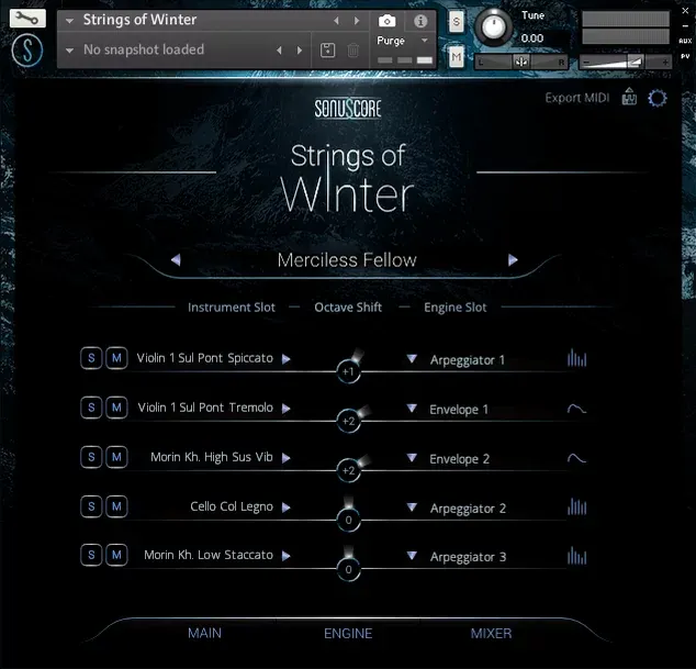 Interfaz de SonuScore Strings of Winter