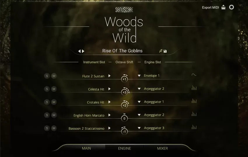 Interfaz principal de SonuScore Woods of the Wild