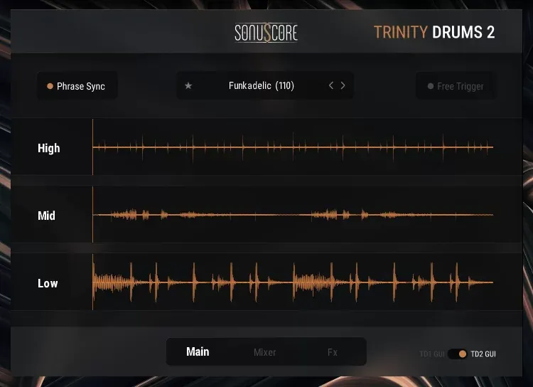 Interfaz de Trinity Drums 2 de SonuScore