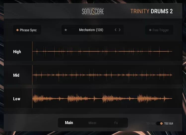 Variaciones de groove y Phrase Sync Mode de Trinity Drums 2 de SonuScore