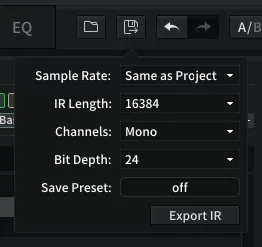 Cabinetron exportar IR a archivo wav
