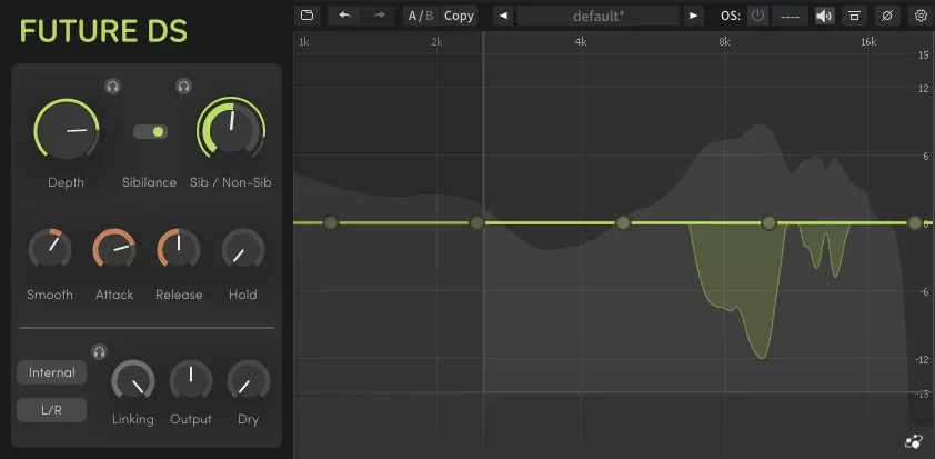 Interfaz de Future DS, de-esser espectral de ThreeBodyTech