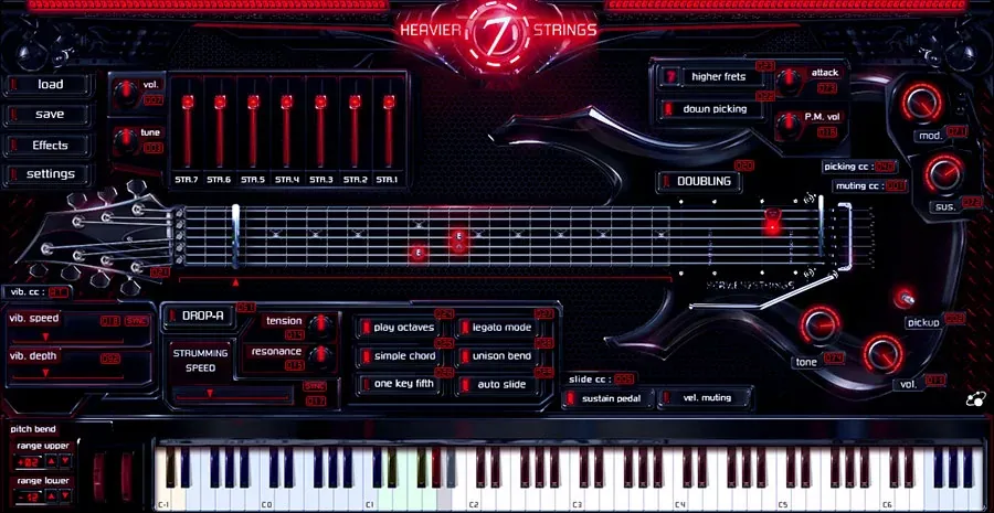 Interfaz de Heavier7Strings de ThreeBodyTech