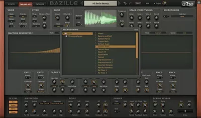 Menú de microafinación de u-he Bazille con escalas alternativas