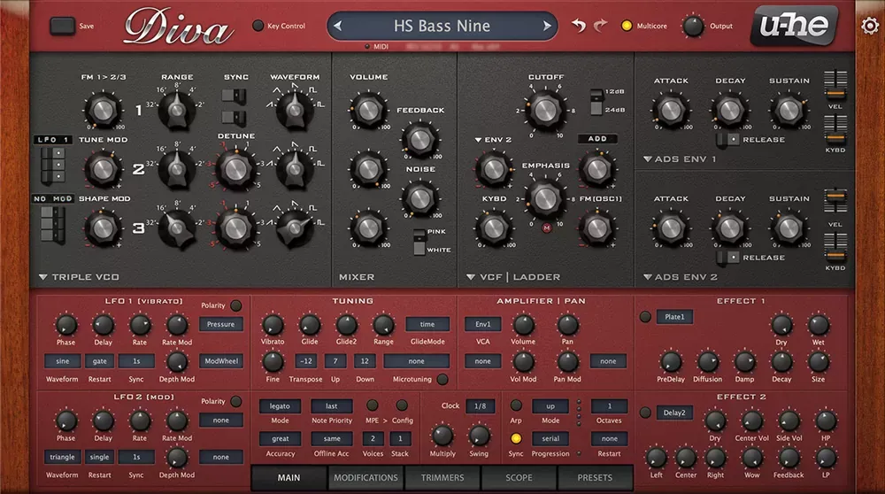 Sintetizador virtual u-he Diva emulación analógica dentro del DAW