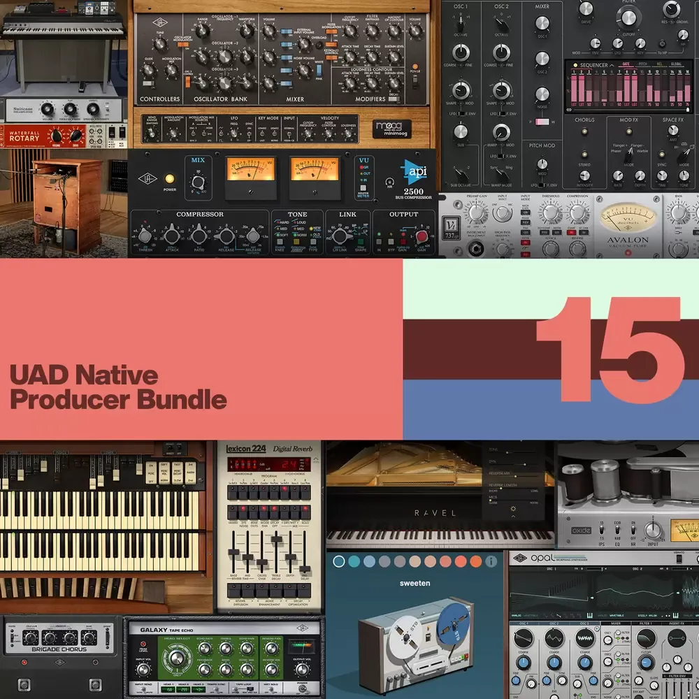 Los 15 plug-ins e instrumentos del UAD Native Producer Bundle: Minimoog, Ravel, Electra 88, API 2500, Lexicon 224 y más
