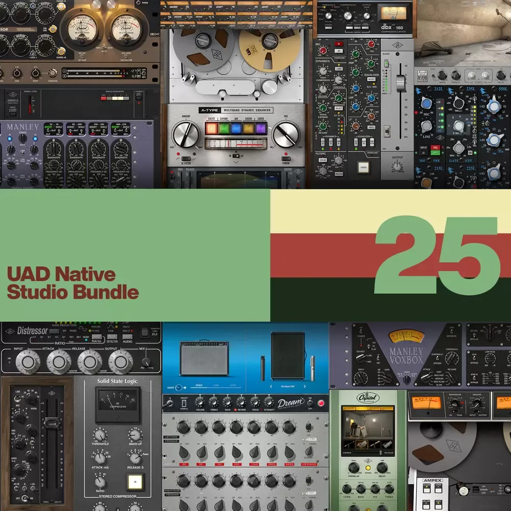 Los 25 plug-ins del UAD Native Studio Bundle: Distressor, SSL, Manley, Ampex ATR-102, Capitol Chambers y más