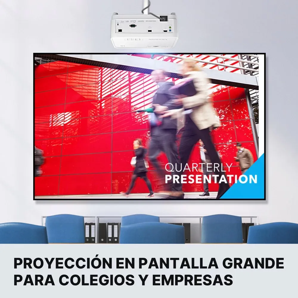 ViewSonic LS630W proyectando en pantalla grande en una sala de reuniones