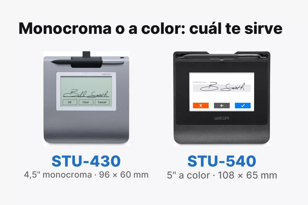 Comparación entre la Wacom STU-430 monocroma y la STU-540 a color