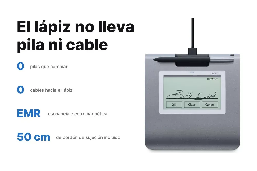 Lápiz sin pilas ni cable de la Wacom STU en su reposalápices