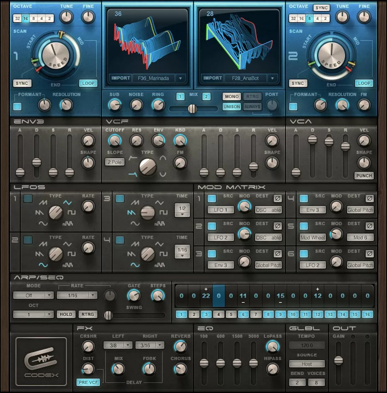 Waves Codex Wavetable Synth interfaz del plugin