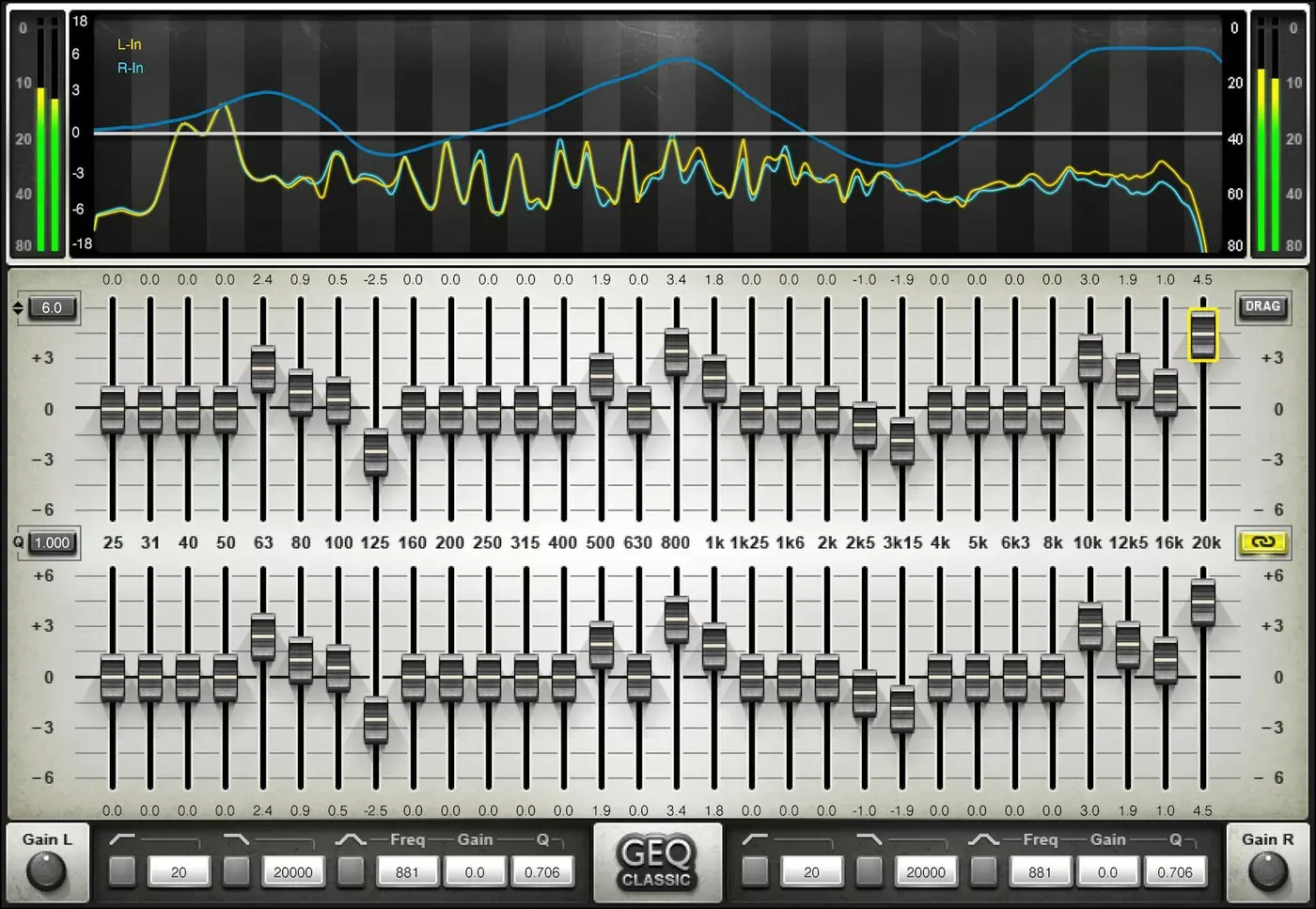 Waves GEQ Graphic Equalizer interfaz del plugin