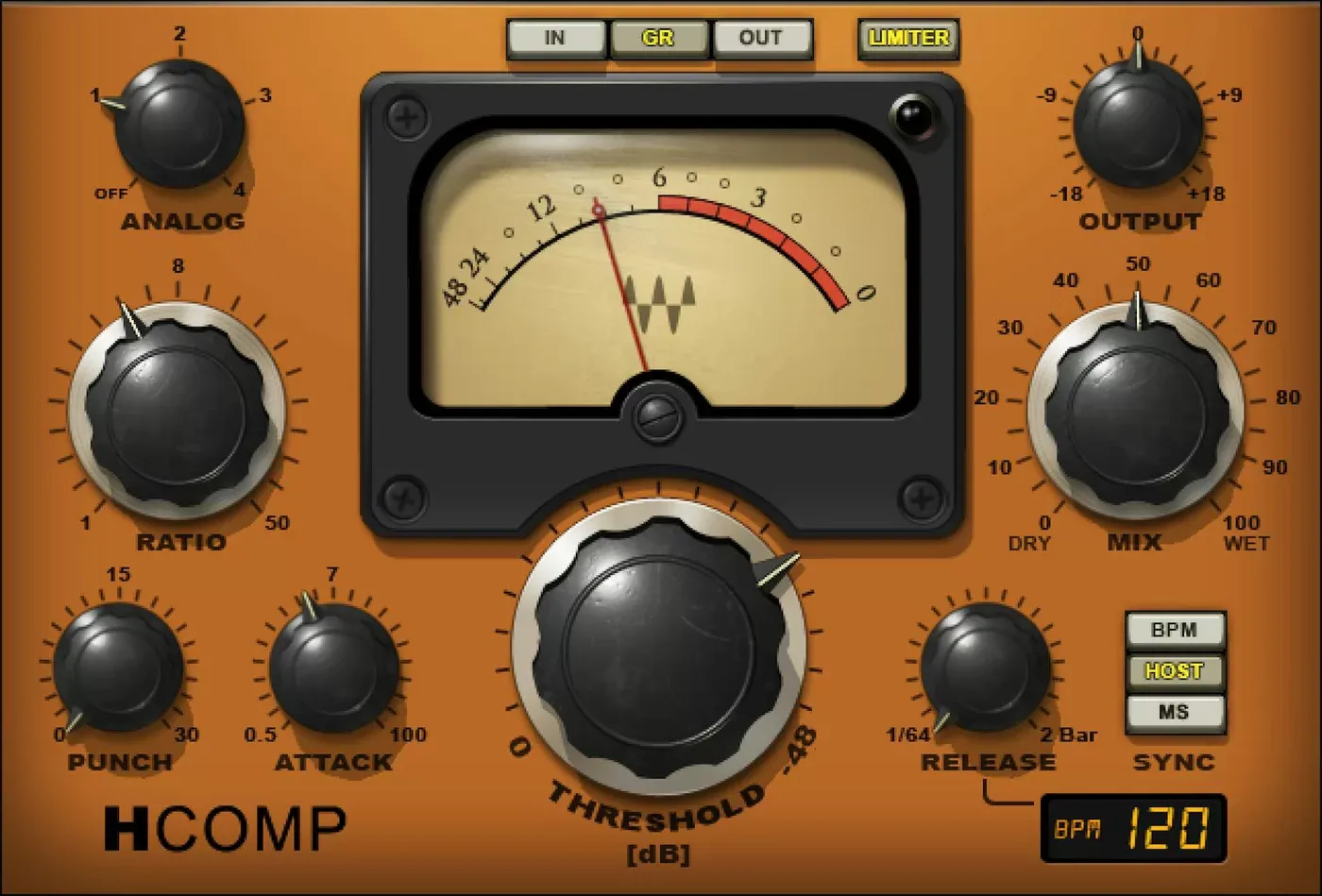 Waves H-Comp Hybrid Compressor interfaz del plugin