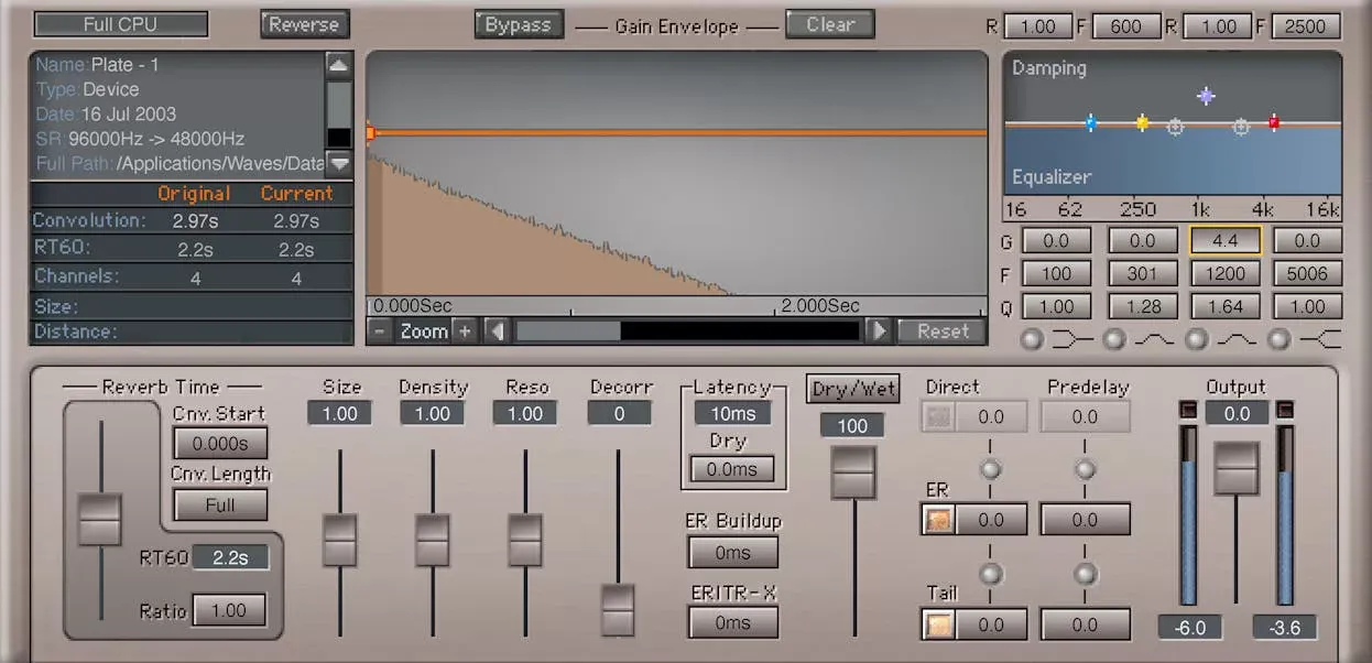 Waves IR1 Convolution Reverb interfaz del plugin