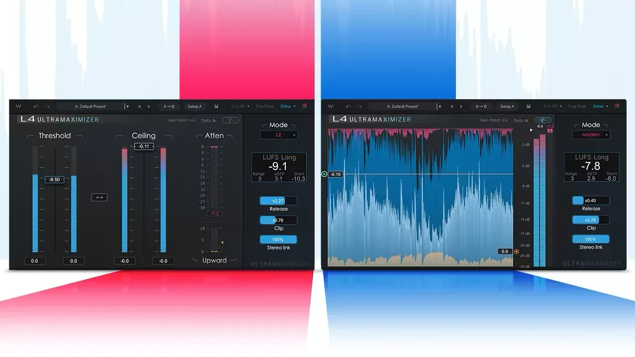Dos vistas de interfaz del Waves L4: gráfica y clásica