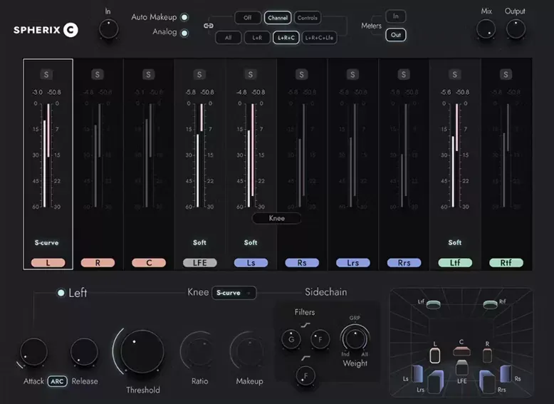 Waves Spherix Immersive Compressor & Limiter interfaz del plugin