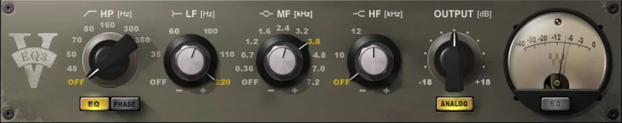 Waves V-EQ3 interfaz del plugin