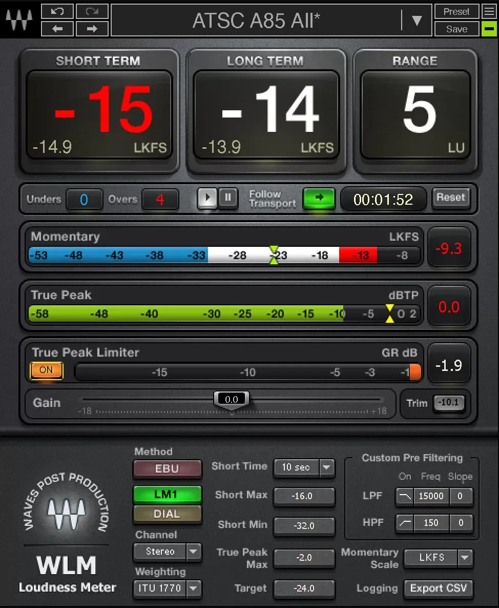 Waves WLM Plus Loudness Meter interfaz del plugin
