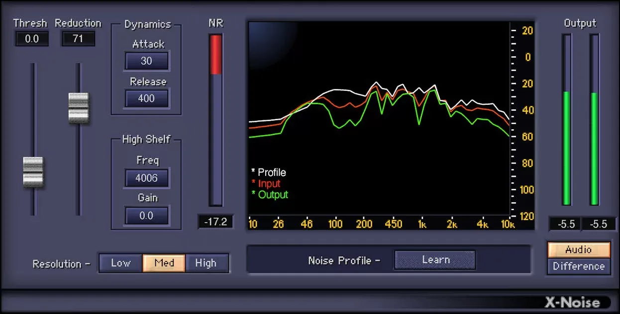 Waves X-Noise interfaz del plugin