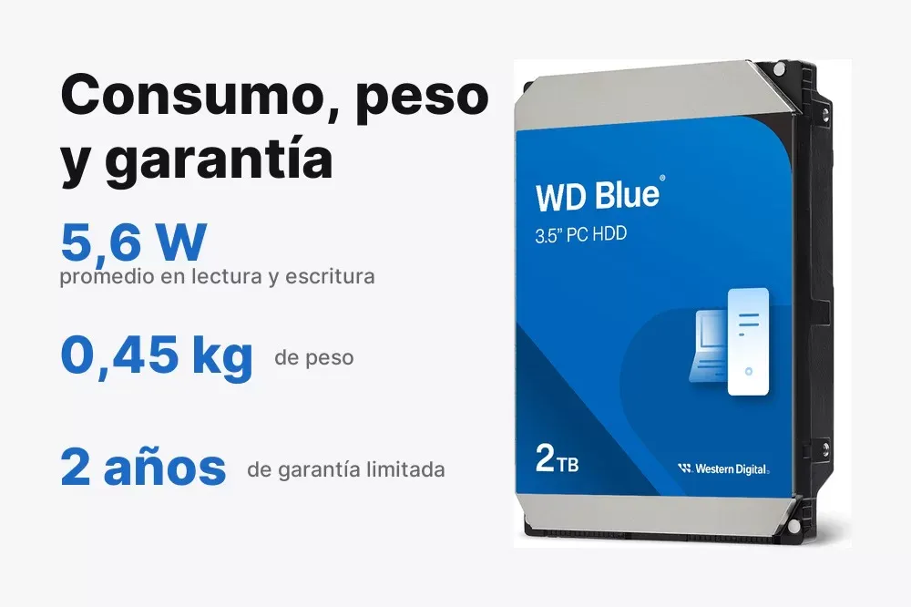 Consumo, peso y garantía del WD Blue de 2 TB