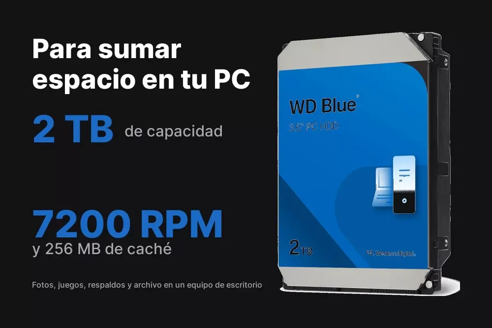 WD Blue de 2 TB para sumar espacio en un PC de escritorio